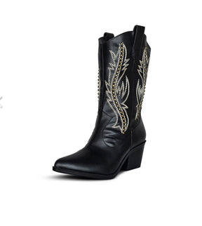 Bota western preta com bordado em strass – atitude e brilho em cada passo